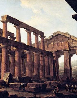 Ruines &agrave; Paestum, style pr&eacute;-romantique