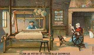 Fileur au métier et fileuse à la quenouille