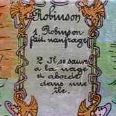 Titres des chapitres de Robinson, inscrits sur la plaque de verre