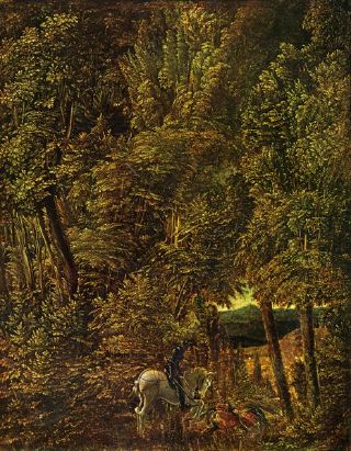 Saint Georges, dans une for&ecirc;t tr&egrave;s sombre, tr&egrave;s &eacute;paisse
