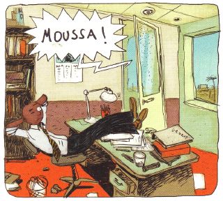 Au bureau. Moussa n'en fiche pas une