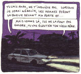 En voiture, dans la nuit. Aya parle &agrave; son p&egrave;re
