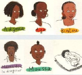 Portraits : Adjoua, Aya, Bintou, Moussa, Mamadou, et le petit Bobby