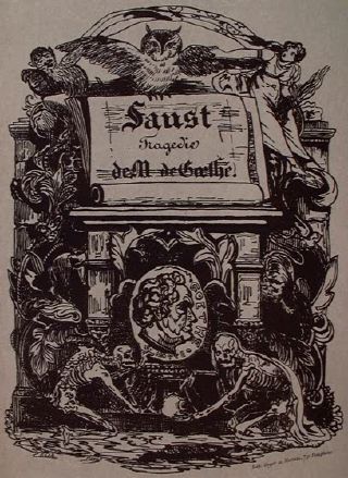 Chouette, squelettes, frontispice du Faust de Goethe