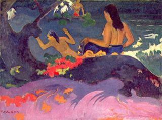 Femmes au bain dans un paysage tahitien