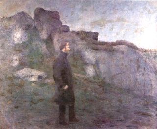Homme seul parmi les rochers