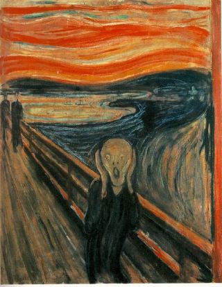 Personnage sur un pont, visage d&eacute;form&eacute; par le cri