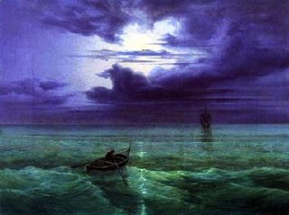Lune sur les flots, harmonie bleue et verte