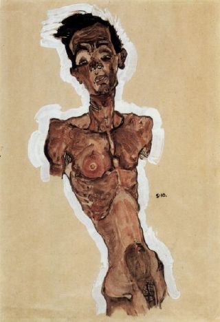 Homme nu, tr&egrave;s maigre, air hallucin&eacute;