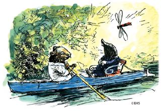 Taupe et Rat font du bateau sur la rivi&egrave;re.
